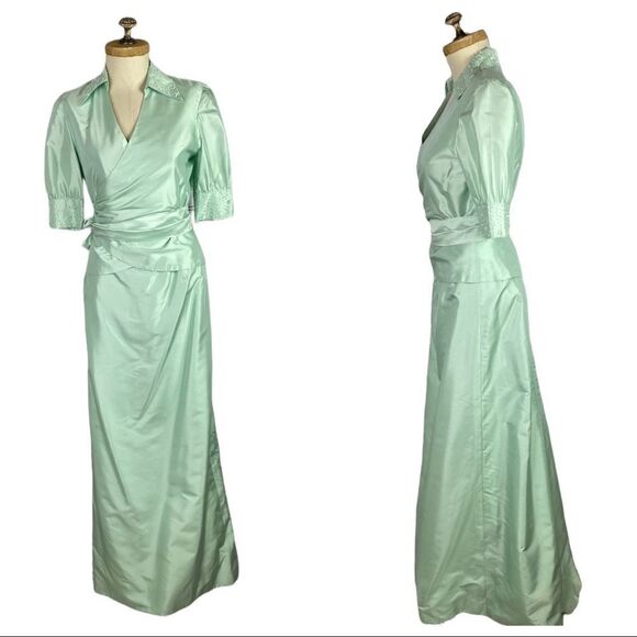 Vintage Marisa Baratelli Thai Silk Beaded Wrap Blouse Maxi Skirt Set Mint Size 6 - Picture 1 of 15